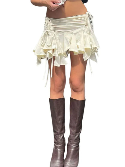 Solid Color Gothic Punk Irregular Ruched Ruffles Mini Skirt