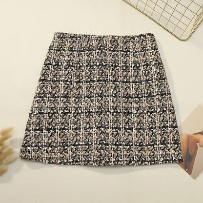 Womens Thick Woolen Pearl Button Front Pocket Glitter Mini Skirt