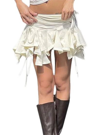 Solid Color Gothic Punk Irregular Ruched Ruffles Mini Skirt