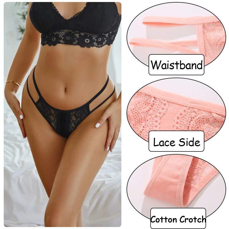 Hollow Out Thongs Low Rise Female G-String Underwear Breathable Bikini Lingerie