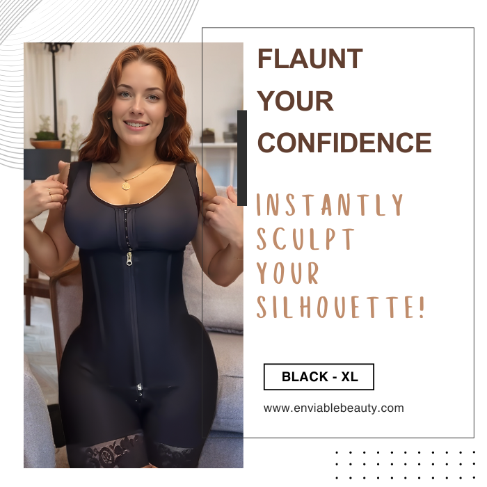 a woman in a black bodysuit with the caption, flaunt your curves