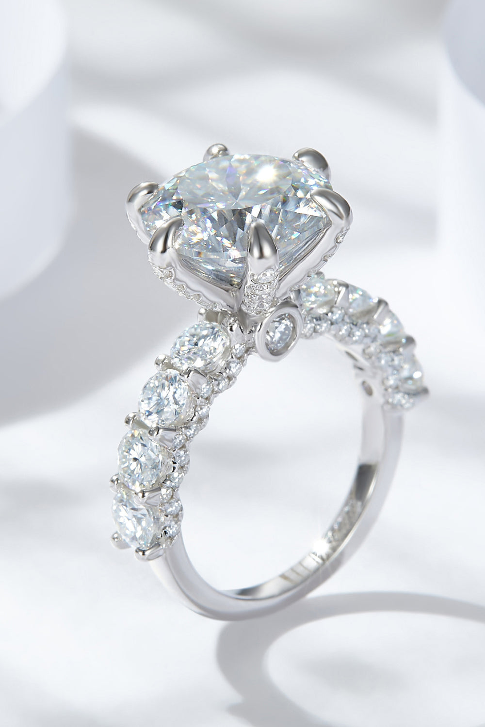 Glimmering Grace 3 Carat Moissanite Platinum-Plated Side Stone Ring