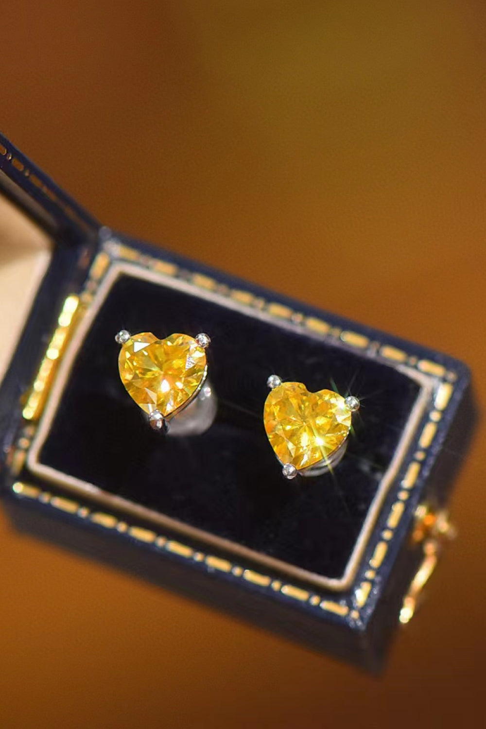 Golden Heart 2 Carat Yellow Moissanite Platinum-Plated Earrings