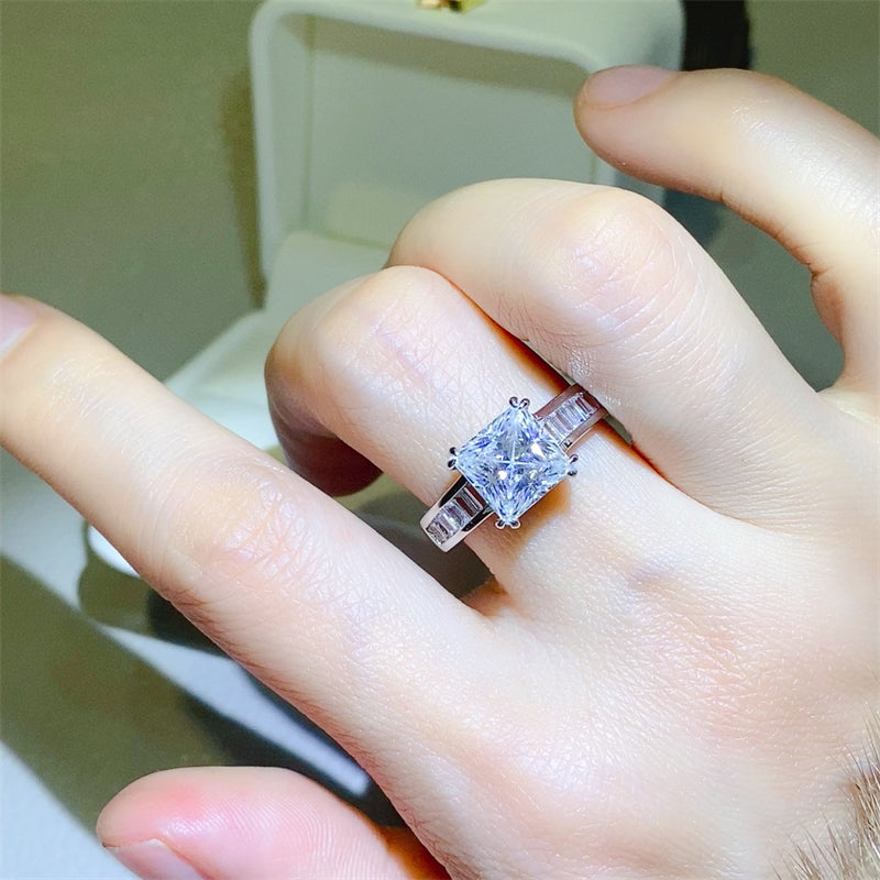 Radiant Square 3 Carat Moissanite Silver Ring