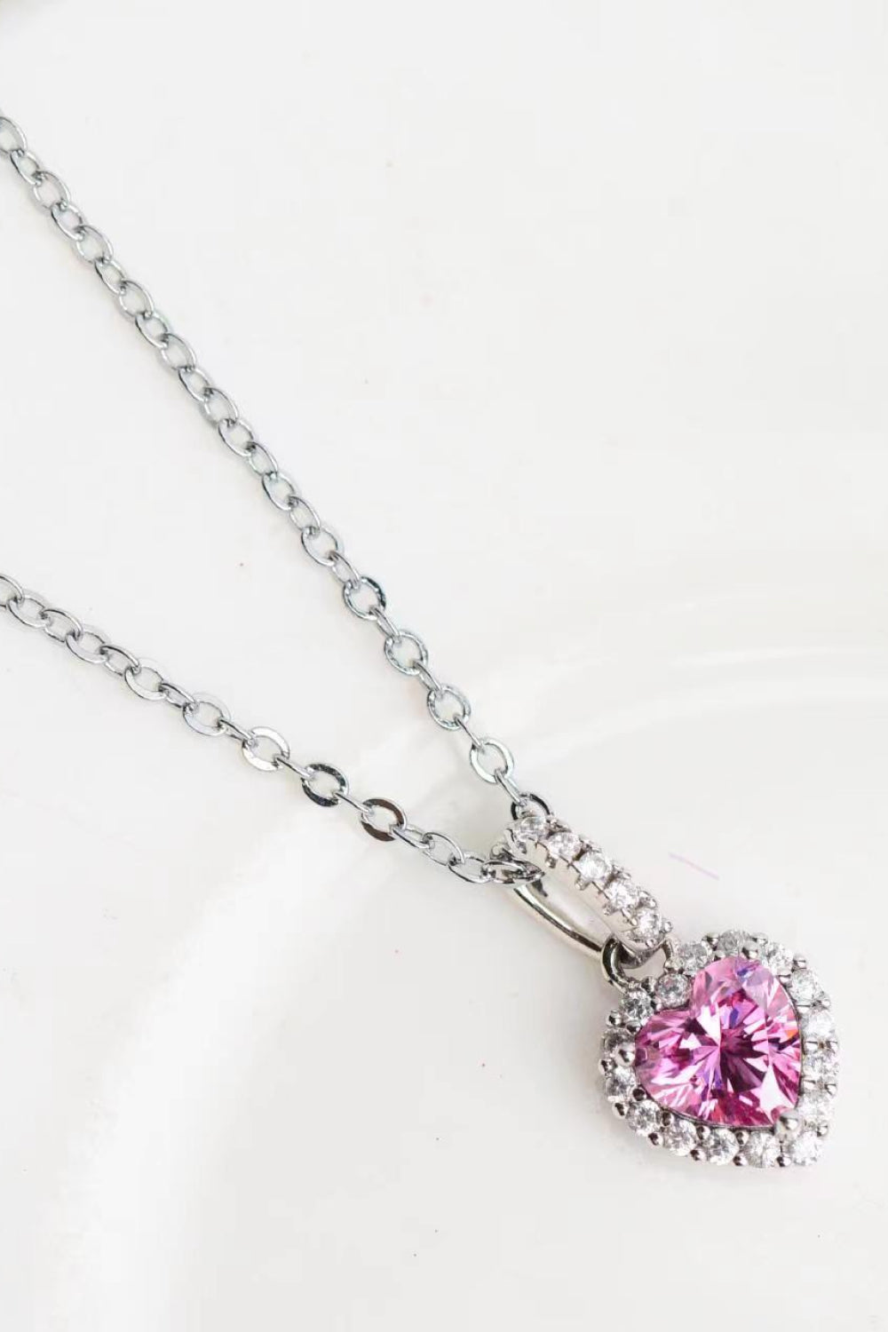 Blushing Heart 1 Carat Moissanite Sterling Silver Necklace