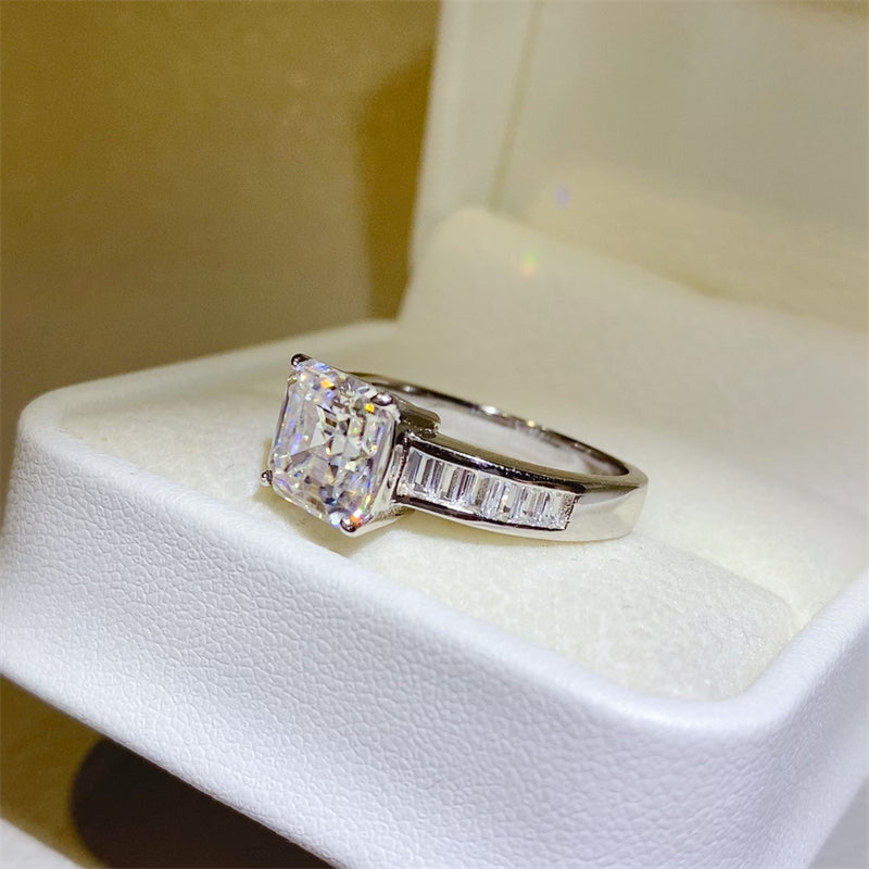 Gleaming Square 3 Carat Moissanite Silver Ring