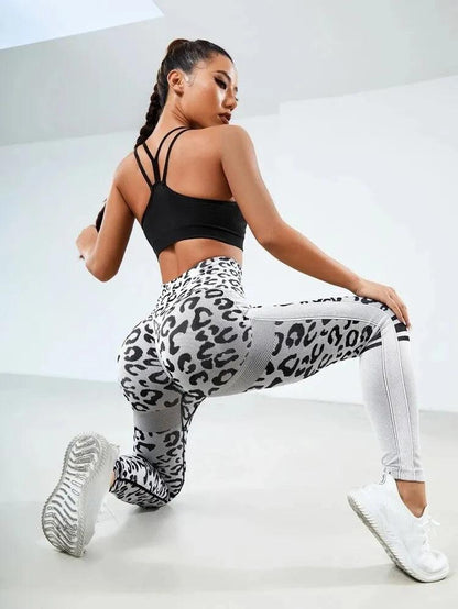 Leopard Seamless Yoga Pants High Waist Lifting Hip Honey Peach Hip Fitness Leggings - enviablebeauty.com